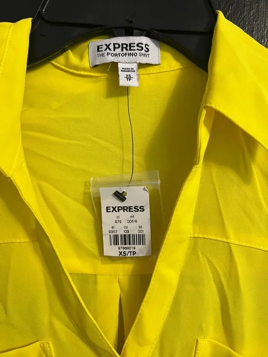 EXPRESS Portofino Highlighter Yellow Button-Down Shirt - Picture 2 of 3
